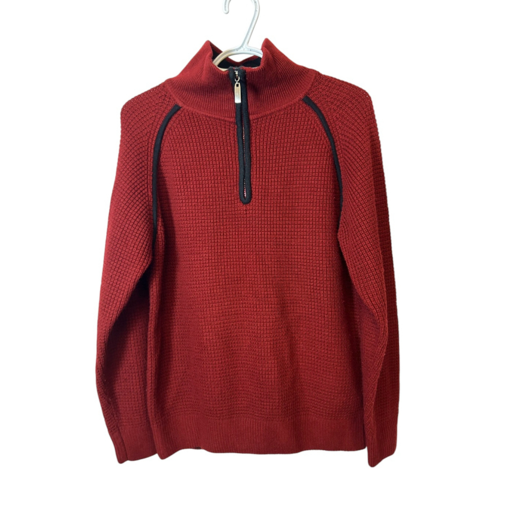 Ralph Lauren – Burgundy Patterned Knit Pullover Men’s Sweater, Fits Medium (M),